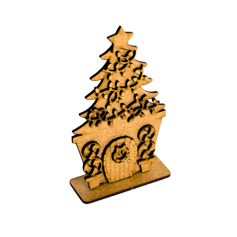 Enfeite MDF Árvore de Natal no Vaso com Base 13,5x8x3cm