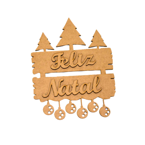 Placa MDF Pinheiro com Feliz Natal 23x17cm Cru