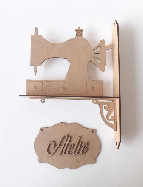 Suporte de Parede MDF Máquina de Costura Ateliê 28x20x4cm