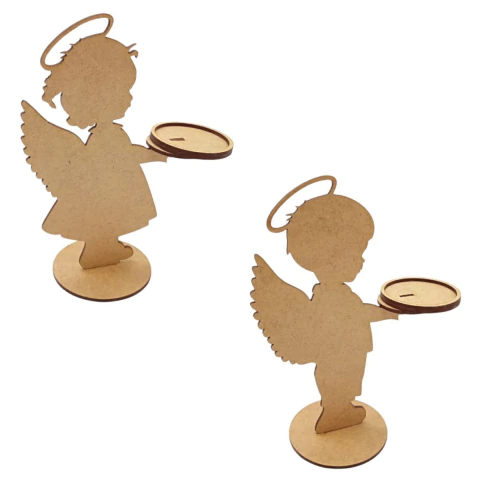 Porta Vela MDF Anjinho de Natal 18x14x7cm