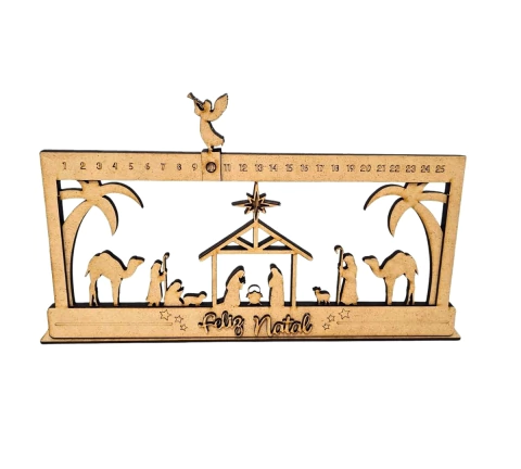 Calendário do Advento Natal MDF cru Presépio Anjo 32x14cm