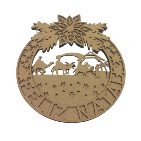 Guirlanda MDF 3D de Natal com Presépio 3 Reis 21,5x19cm