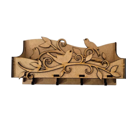 Porta-Chaves e Objetos Pássaros em MDF cru 25x13x8cm