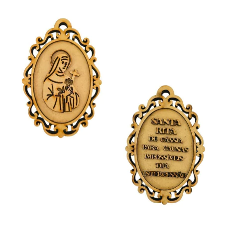 Escapulário Santa Rita de Cássia 12x8cm MDF Cru Frente e Verso