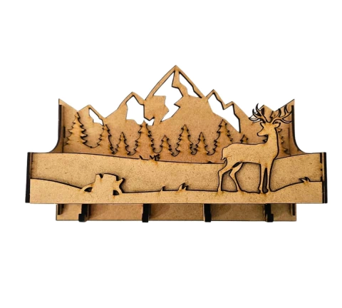 Porta-Chaves e Objetos Cervo na Montanha em MDF cru 25x17x8cm