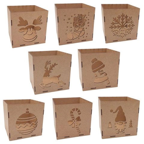 Caixa MDF Cachepot de Natal 10,5x10,5cm Cru