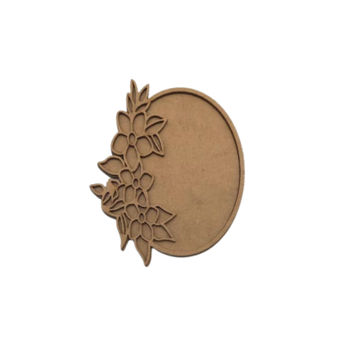 Moldura MDF Oval Floral com fundo 12x10cm
