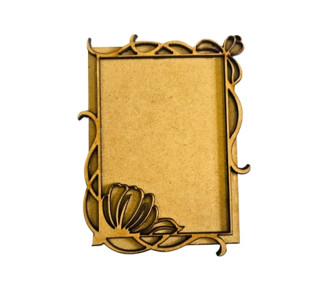 Moldura Retangular Floral Decorativa com Fundo em MDF Cru 13x10cm