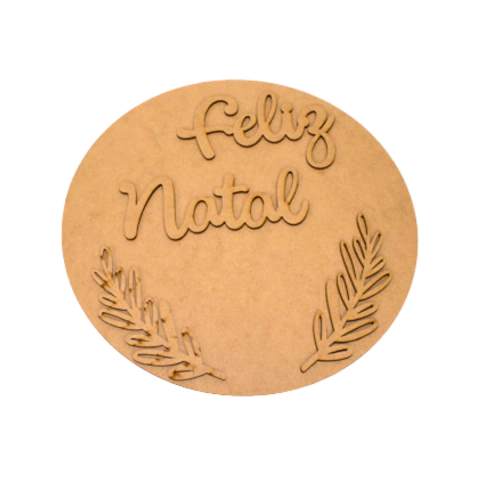Guirlanda MDF Feliz Natal com Ramo 30cm Cru
