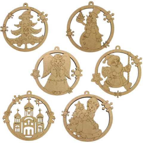 Enfeite MDF Pendente Bola de Natal com Floco 8,5cm