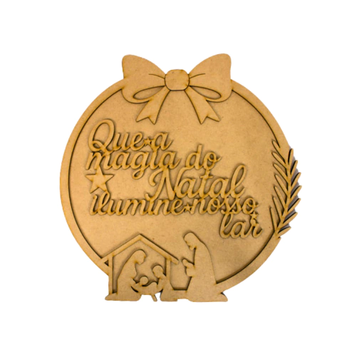 Guirlanda MDF Presépio Natal 3D com Frase e Laço 31cm