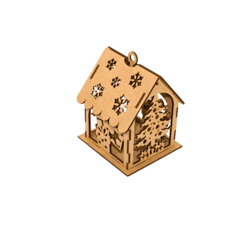 Decoração MDF Casa de Natal com Árvore 12,5x11x10cm (desmontado)