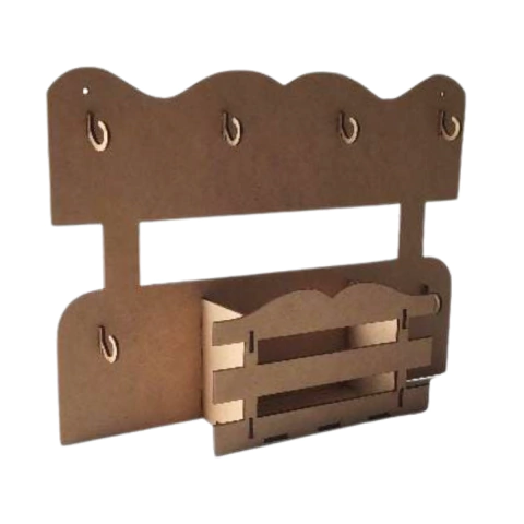 PORTA XÍCARA E PIRES COM 6 GANCHOS LASER 38X27X8CM