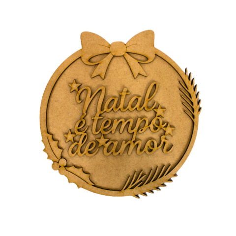 Guirlanda MDF Natal Redonda 3D com Frase e Laço 20x19,2cm