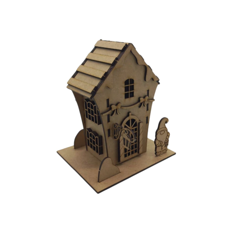 Decoração MDF Casa de Natal Estilo Europeu Duende 13x11,5x16cm