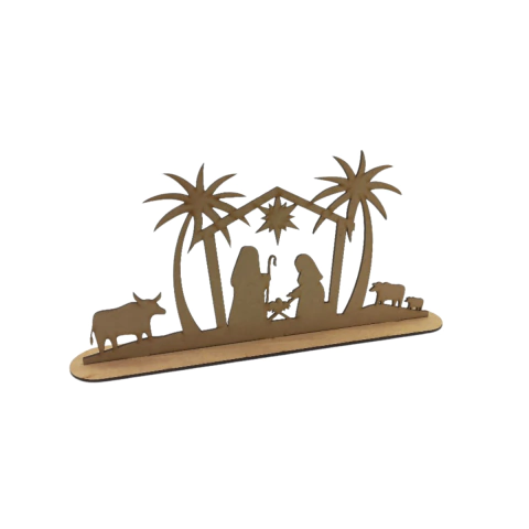 Presépio MDF de Natal Sagrada Família com base 32x15,5x5cm (Coqueiros)