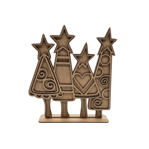 Enfeite MDF Conjunto Árvores de Natal com Base 25x23cm