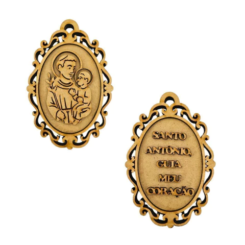 Escapulário Santo Antônio 12x8cm MDF Cru Frente e Verso