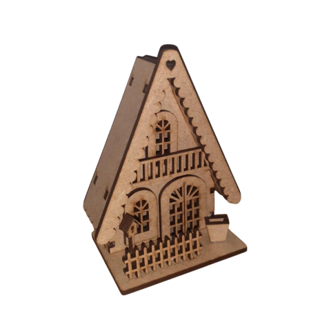 Decoração MDF Mini Casinha de Natal 3D Nº4 11x8x5cm (desmontado)