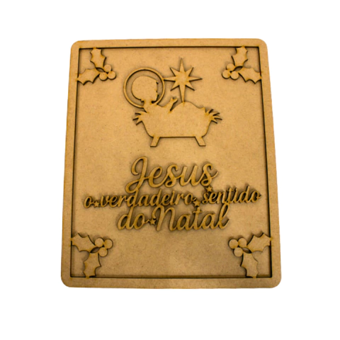 Quadro MDF de Natal 3D com Frase Decorativa 25x20,5cm