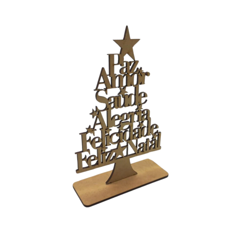 Árvore de Natal MDF com Dizeres e Estrelas 15x10cm