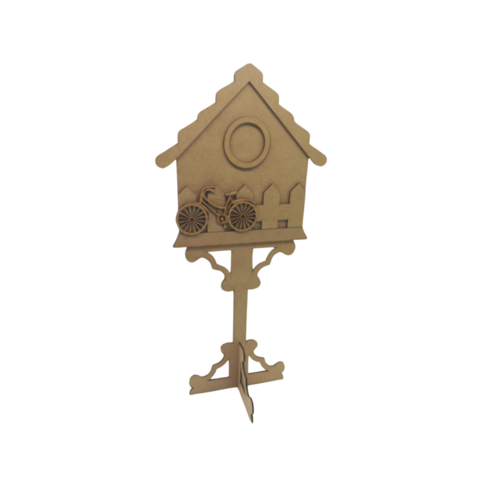 Pedestal Decorativo MDF Casa com Bicicleta 40x19,5x14cm