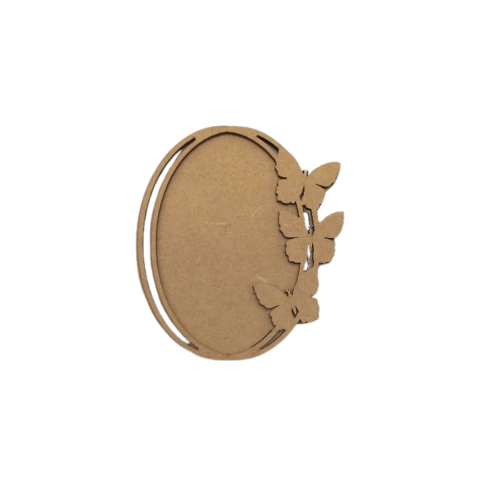 Moldura MDF Oval com borboletas e fundo 12x10,5cm