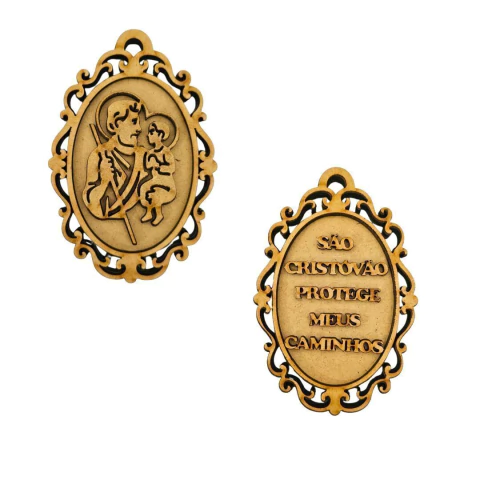 Escapulário São Cristóvão 12x8cm MDF Cru Frente e Verso
