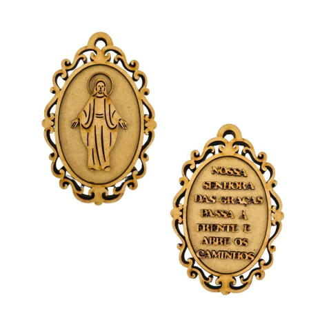 Escapulário Nossa Senhora das Graças 12x8cm MDF Cru Frente e Verso