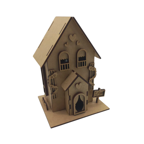 Casa Decorativa MDF Amor com Arbustos e Corações 12,5x17,5cm (desmontado)