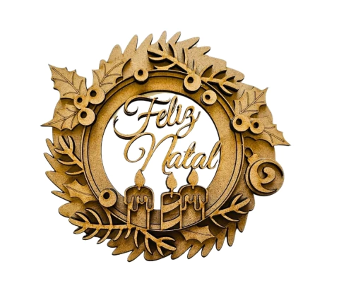 Guirlanda MDF cru Feliz Natal velas 21cm 4 camadas (DESMONTADO)