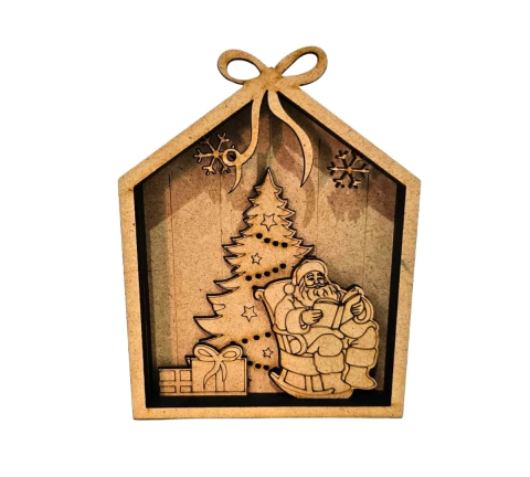 Cenário Natalino MDF cru Papai Noel 3D 15x12cm 7 camadas