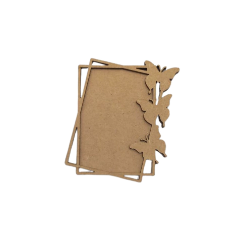 Moldura MDF Retangular com Borboletas e fundo 10,5x9cm
