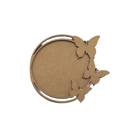 Moldura MDF Redonda com Borboletas e fundo 10,5x9cm