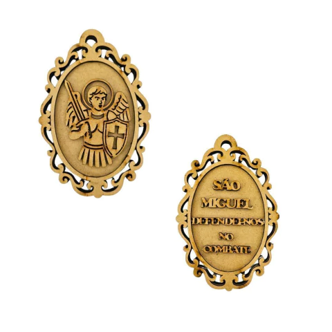 Escapulário São Miguel 12x8cm MDF Cru Frente e Verso