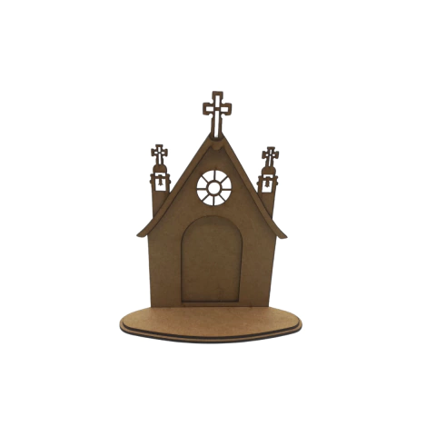 Oratório MDF Capela com 3 Torres e Base 19x16x6cm (desmontado)
