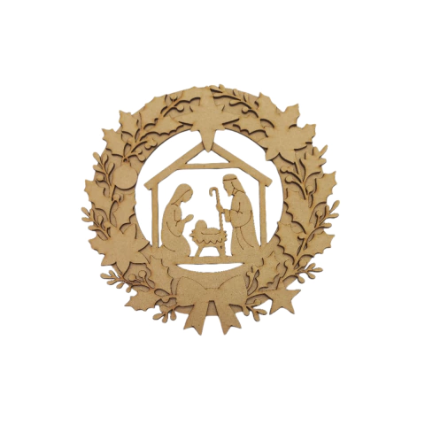 Guirlanda MDF 3D de Natal Sagrada Família com Viscos 23x23cm