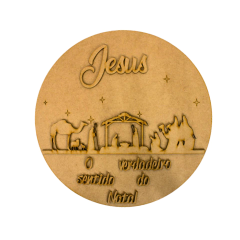 Guirlanda MDF Natal 3D Redonda com Presépio e Frase 30cm Nº1