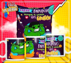 Plantillas Sublimación Cojín + Taza Día Del Padre Superhéroe - PlantillasyVectores