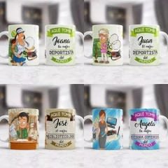 +100 Plantillas De Sublimación Tazas Aquí Toma Profesiones
