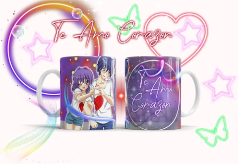 Plantillas Sublimación Tazones Día Del Amor Anime Neón Vol.8