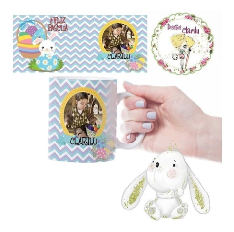 30 Plantillas Sublimación Tazas + Morrales Conejito Pascua