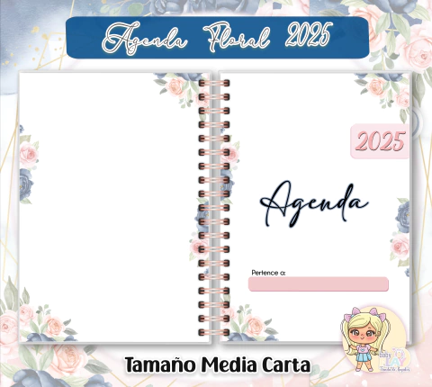 Kit Imprimible Agenda Floral Azul 2025