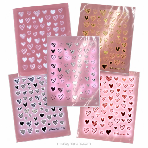 Paquete de 5 Stickers Corazones Fantasy Nails #701