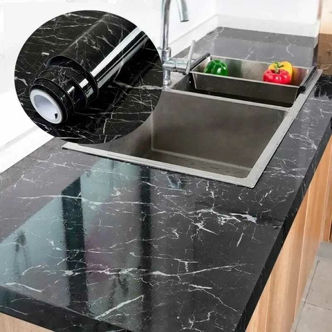 Papel Mármol Negro Adhesivo - Rollo de 60cmx10mts - comprar online