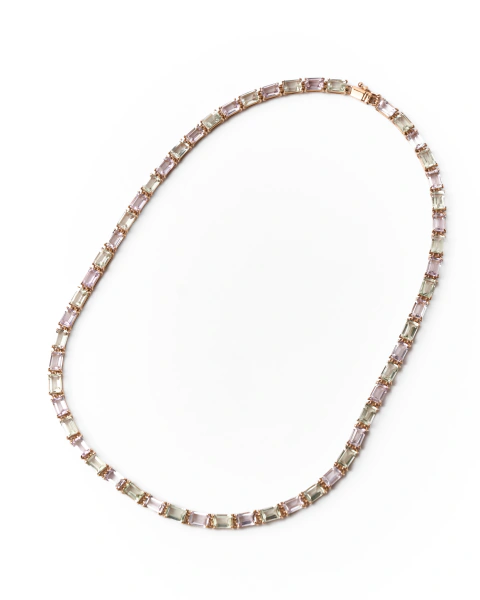 Colar Riviera em Ouro Rosé 18k com Prasiolita e Ametista