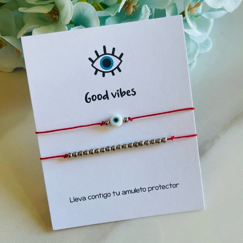 Pack 2 Pulseras Ojito Vidrio Blanco