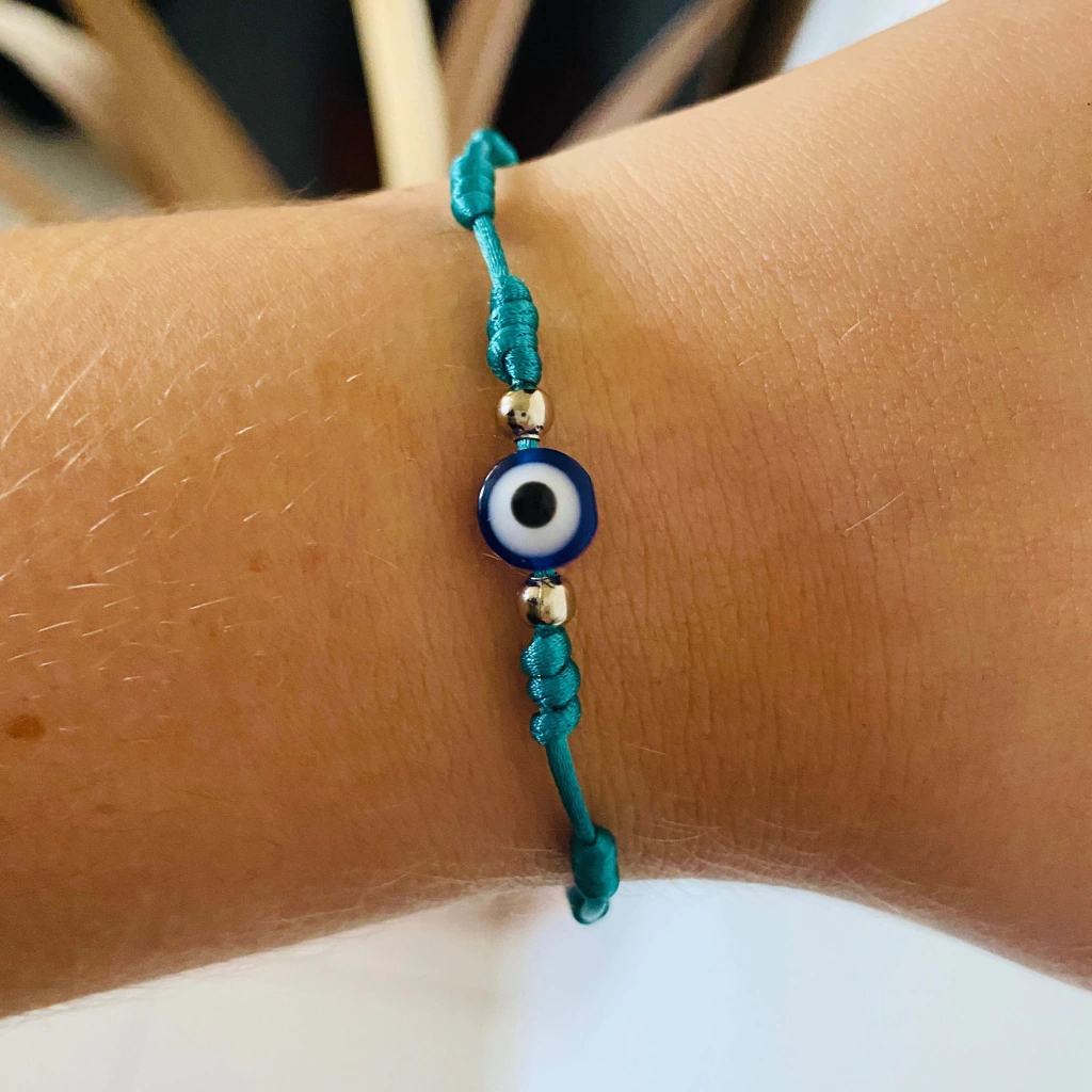 Pulsera de los 7 Nudos Turquesa + Ojito Azul