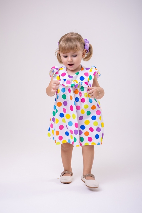 Vestido Maribel Baby Branco Poá 7436