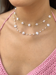 Choker pérolas água doce e bolinhas folheado 35cm + extensor - comprar online